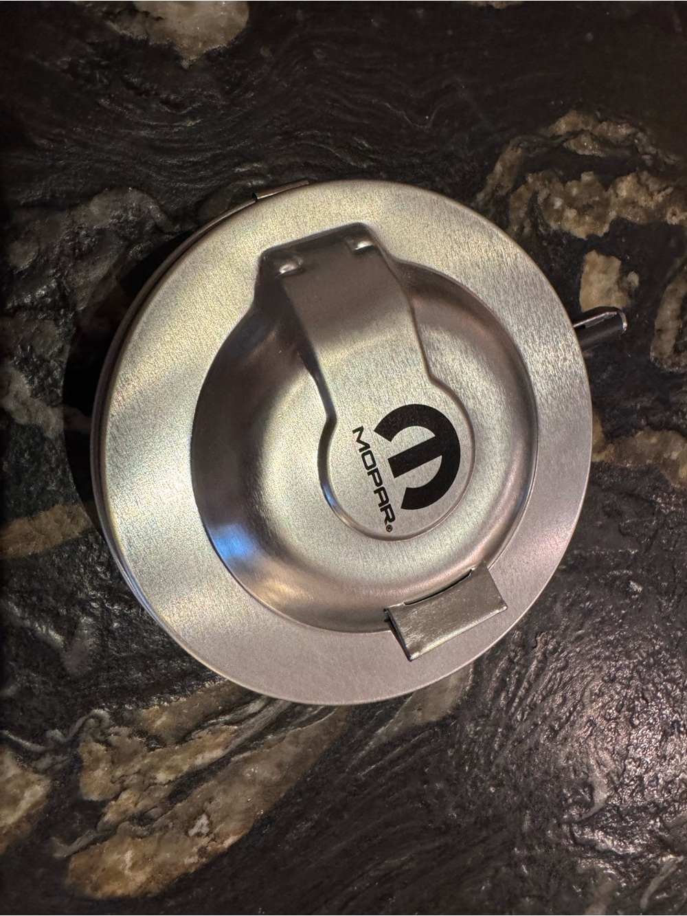 Mopar Brushed Silver Center Cap magnetic with sticky notes and pen inside